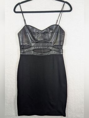 214-Bailey 44‎ Black Faux-Leather Bodice Mini Dress